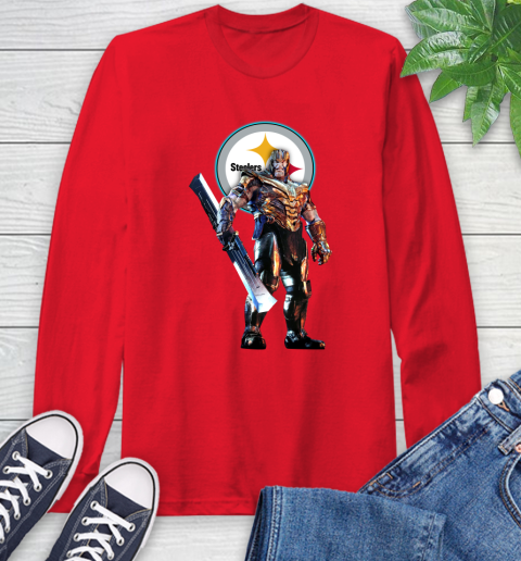NFL Thanos Gauntlet Avengers Endgame Football Pittsburgh Steelers Long Sleeve T-Shirt 10