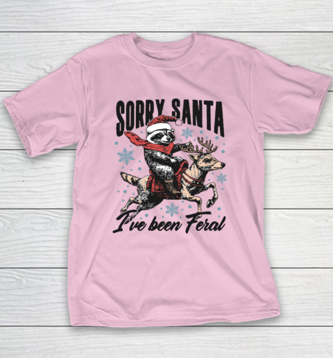 Vintage Sorry Santa I've Been Feral Raccoon Riding Horse Christmas Youth T-Shirt 6