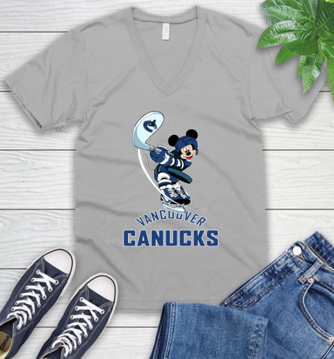 NHL Hockey Vancouver Canucks Cheerful Mickey Mouse Shirt V-Neck T-Shirt 4