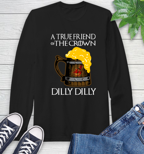 MLB Cleveland Indians A True Friend Of The Crown Game Of Thrones Beer Dilly Dilly Baseball Long Sleeve T-Shirt