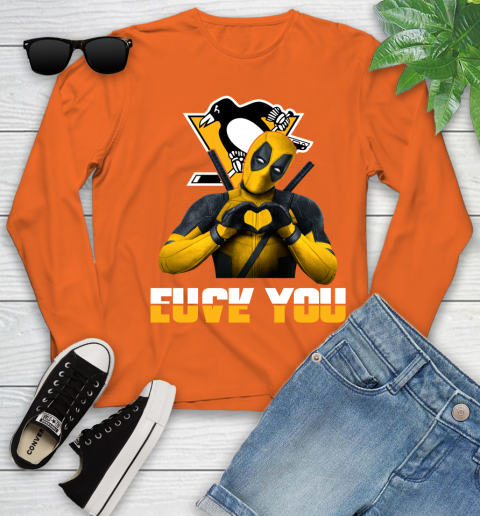 NHL Pittsburgh Penguins Deadpool Love You Fuck You Hockey Sports Youth Long Sleeve 3