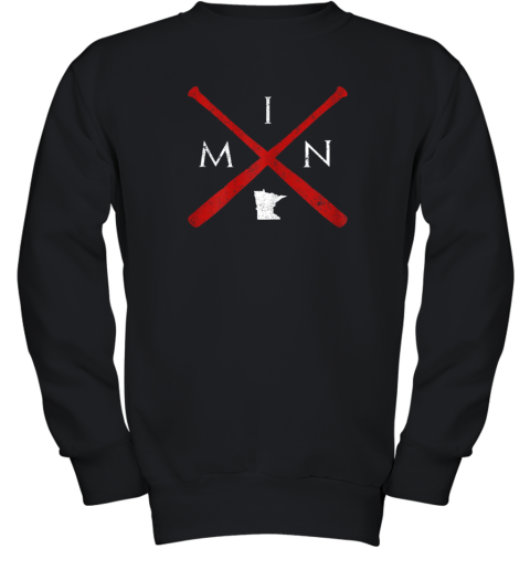 Minnesota Baseball Bats Classic State Outline Gift Youth Sweatshirt
