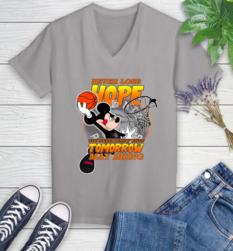 Toronto Raptors NBA Basketball Mickey Disney Never Lose Hope Women's V-Neck T-Shirt 4