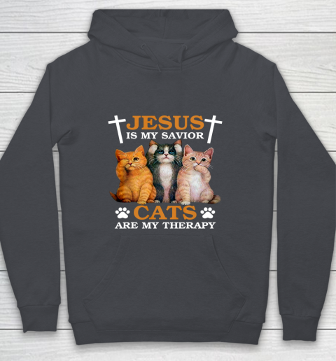 Jesus is My Savior Cat are My Therapy Christians Cat Lover Youth Hoodie 5