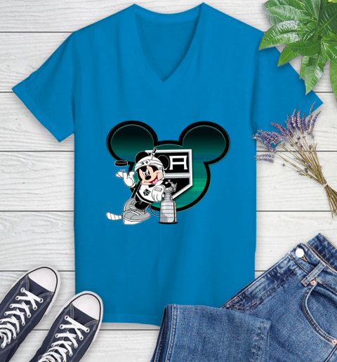 NHL Los Angeles Kings Stanley Cup Mickey Mouse Disney Hockey T Shirt Women's V-Neck T-Shirt 7