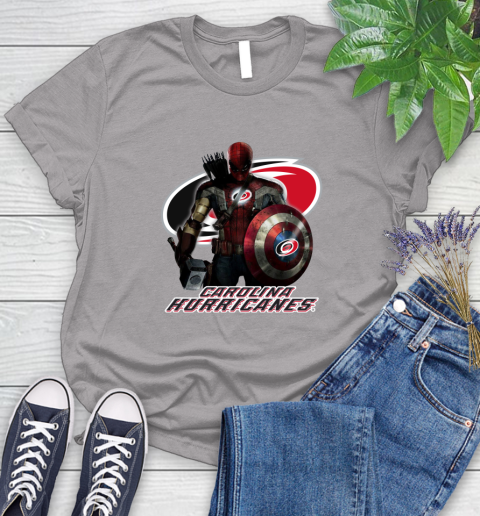 NHL Captain America Thor Spider Man Hawkeye Avengers Endgame Hockey Carolina Hurricanes Women's T-Shirt 5