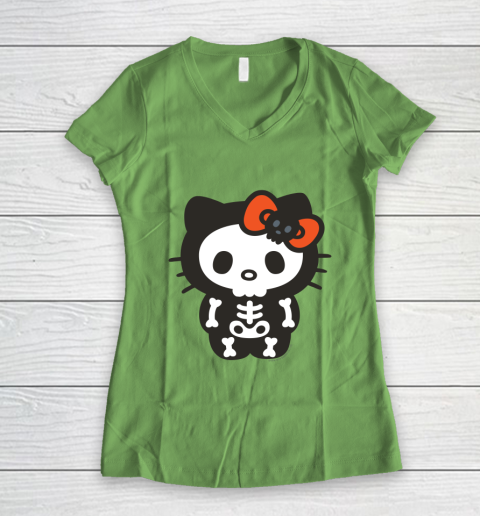 Hello Kitty Skeleton Halloween Women's V-Neck T-Shirt 5