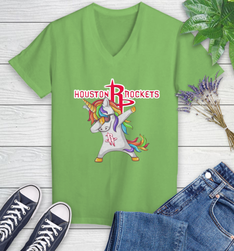 Houston Rockets NBA Basketball Funny Unicorn Dabbing Sports Women's V-Neck T-Shirt 11