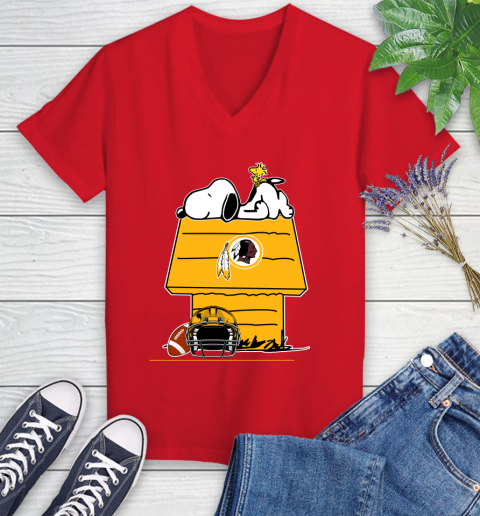 Washington Redskins NFL Football Snoopy Woodstock The Peanuts Movie Women's V-Neck T-Shirt 12