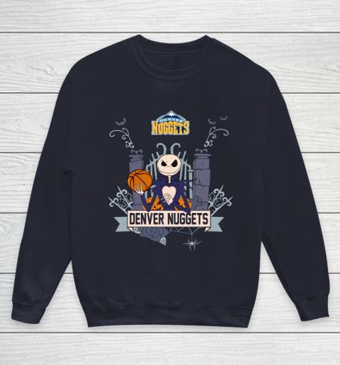 NBA Denver Nuggets Basketball Jack Skellington Halloween Youth Sweatshirt 2