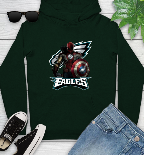 NFL Captain America Thor Spider Man Hawkeye Avengers Endgame Football Philadelphia Eagles Youth Hoodie 13