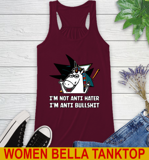 San Jose Sharks NHL Hockey Unicorn I'm Not Anti Hater I'm Anti Bullshit Racerback Tank 3