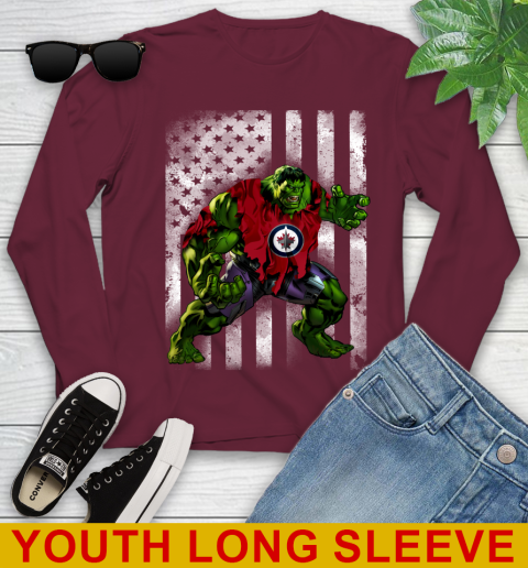 Winnipeg Jets Hulk Marvel Avengers NHL Hockey American Flag Youth Long Sleeve 6