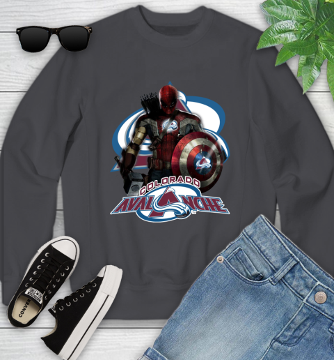 NHL Captain America Thor Spider Man Hawkeye Avengers Endgame Hockey Colorado Avalanche Youth Sweatshirt 6