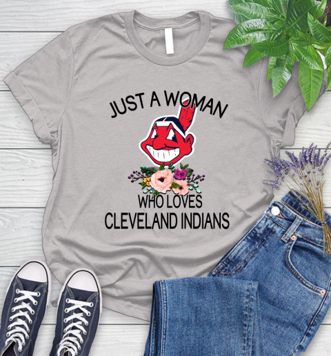 MLB Just A Woman Who Loves Cleveland Indians Baseball Sports Women's T-Shirt 10
