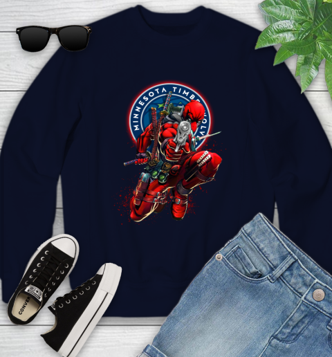NBA Deadpool Marvel Comics Sports Basketball Minnesota Timberwolves Youth Sweatshirt 3