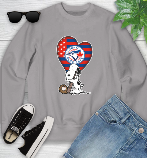 Toronto Blue Jays MLB Baseball The Peanuts Movie Adorable Snoopy Youth Sweatshirt 4