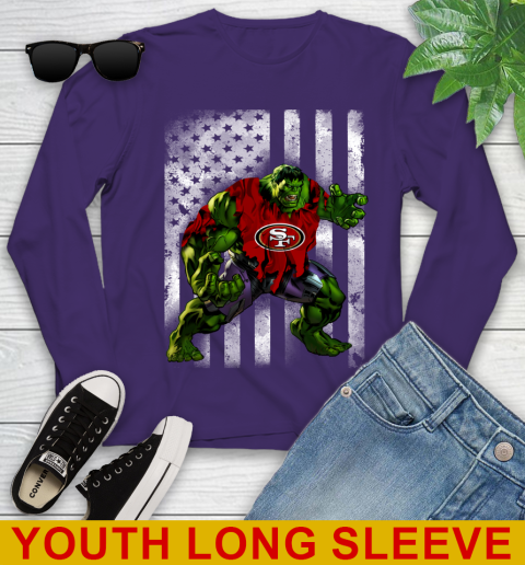 San Francisco 49ers Hulk Marvel Avengers NFL Football American Flag Youth Long Sleeve 4