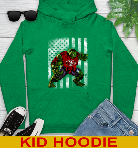 San Francisco 49ers Hulk Marvel Avengers NFL Football American Flag Youth Hoodie 8