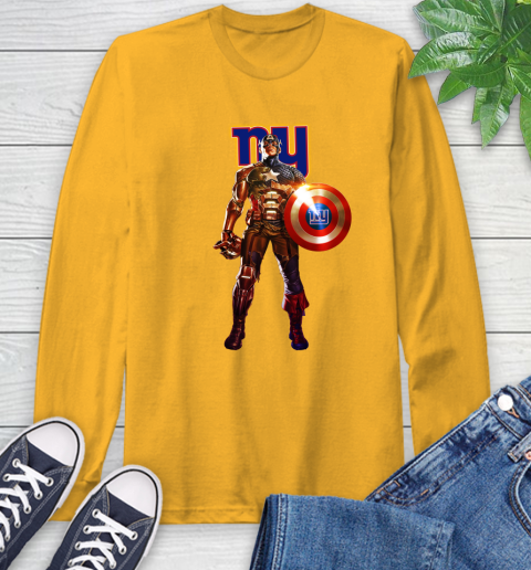 NFL Captain America Marvel Avengers Endgame Football Sports New York Giants Long Sleeve T-Shirt 3