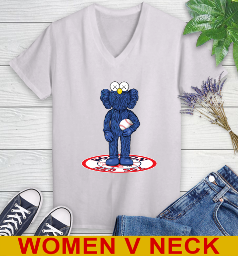 MLB Baseball Boston Red Sox Kaws Bff Blue Figure Shirt Women's V-Neck T-Shirt