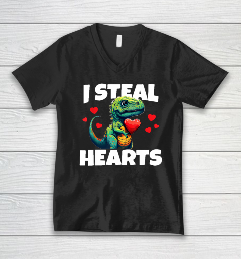Steal Hearts Trex Dino Valentines Day V-Neck T-Shirt