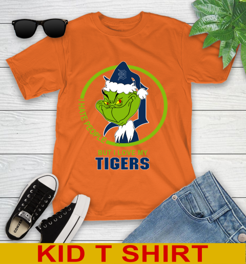 Detroit Tigers MLB Christmas Grinch I Hate People But I Love My Favorite Baseball Team Youth T-Shirt 7