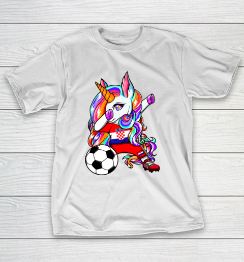 Dabbing Unicorn Croatia Soccer Fans Jersey Croatian Football T-Shirt