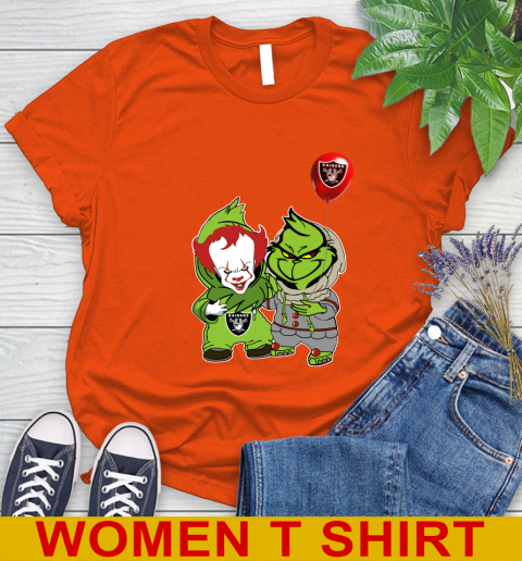 Oakland Raiders Baby Pennywise Grinch Christmas NFL Football Women's T-Shirt 4