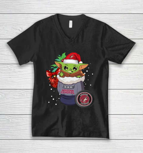 Arizona Coyotes Christmas Baby Yoda Star Wars Funny Happy NHL V-Neck T-Shirt