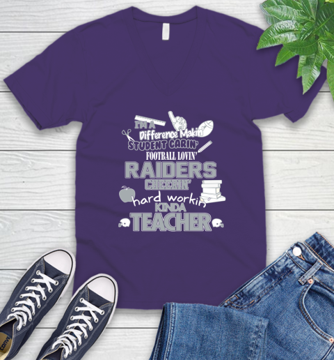 Oakland Raiders NFL I'm A Difference Making Student Caring Football Loving Kinda Teacher V-Neck T-Shirt 9