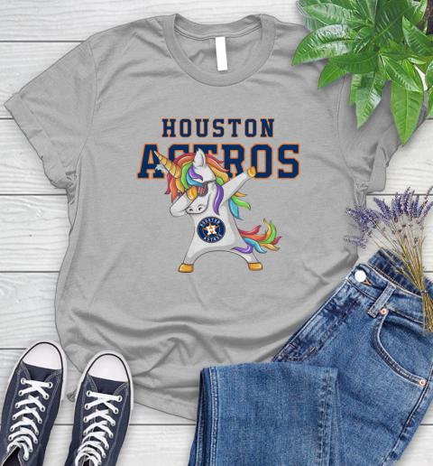 Houston Astros MLB Baseball Funny Unicorn Dabbing Sports Women's T-Shirt 5