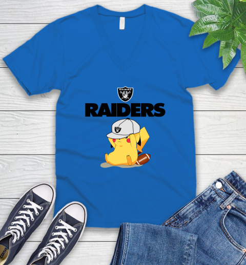 NFL Pikachu Football Sports Oakland Raiders V-Neck T-Shirt 6