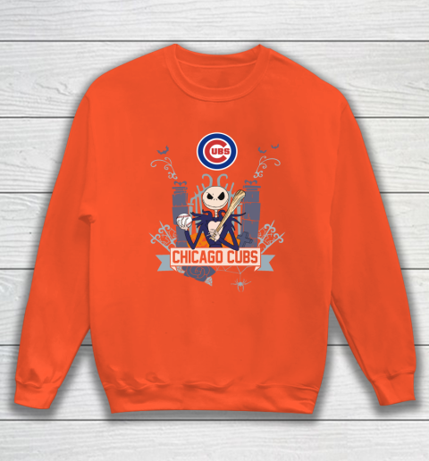 MLB Chicago Cubs Baseball Jack Skellington Halloween Sweatshirt 3