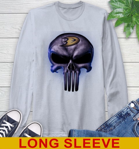 Anaheim Ducks NHL Hockey Punisher Skull Sports Long Sleeve T-Shirt 6