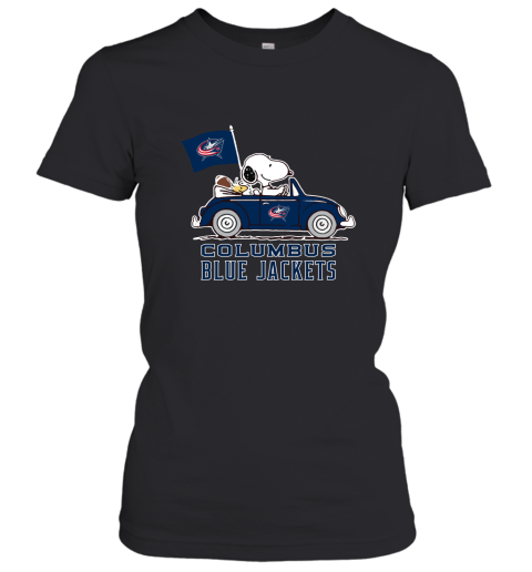 Snoopy And Woodstock Ride The Columbus Blue Jackets Car NHL Women's T-Shirt