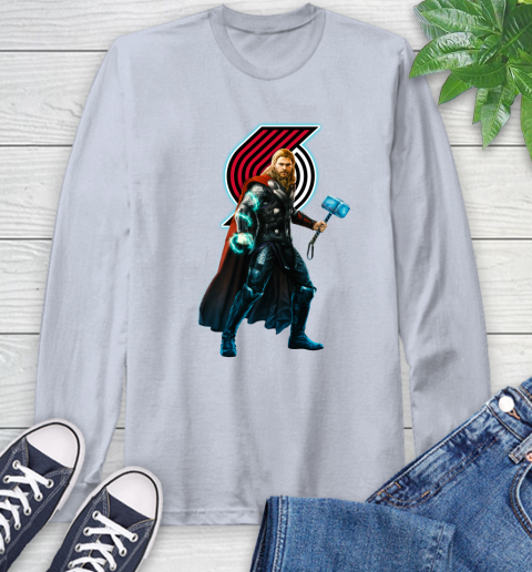NBA Thor Avengers Endgame Basketball Portland Trail Blazers Long Sleeve T-Shirt 6