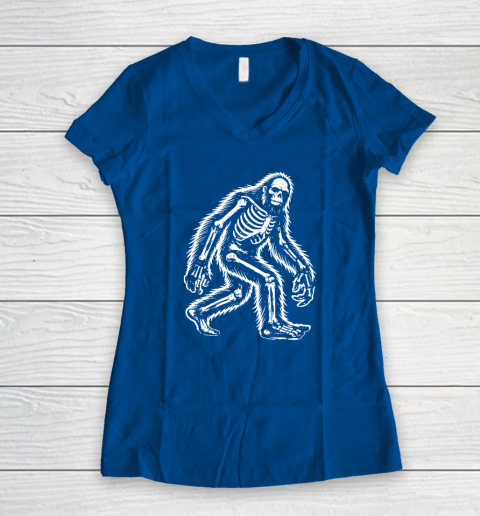 Funny Bigfoot Sasquatch Halloween Skeleton Women's V-Neck T-Shirt 5