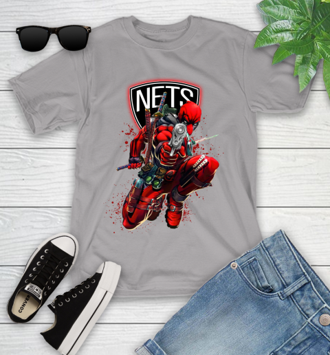 NBA Deadpool Marvel Comics Sports Basketball Brooklyn Nets Youth T-Shirt 4