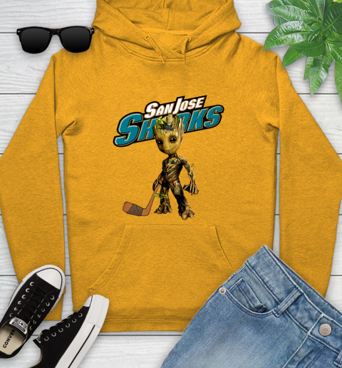 San Jose Sharks NHL Hockey Groot Marvel Guardians Of The Galaxy Youth Hoodie 3