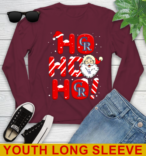 Colorado Rockies MLB Baseball Ho Ho Ho Santa Claus Merry Christmas Shirt Youth Long Sleeve 6