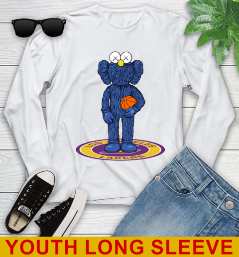 NBA Basketball Los Angeles Lakers Kaws Bff Blue Figure Shirt Youth Long Sleeve