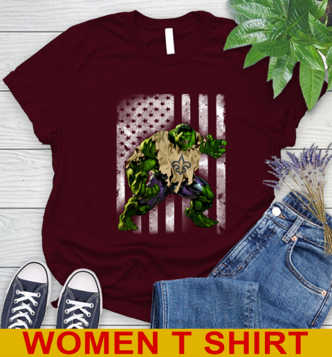 New Orleans Saints Hulk Marvel Avengers NFL Football American Flag Women's T-Shirt 6
