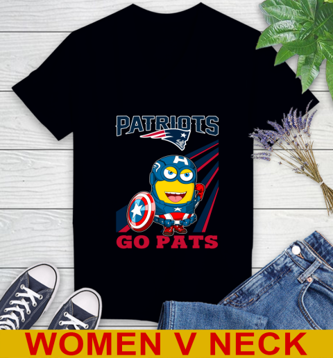 NFL Football New England Patriots Captain America Marvel Avengers Minion Shirt Women's V-Neck T-Shirt