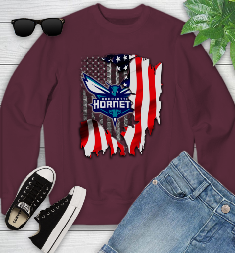 Charlotte Hornets NBA Basketball American Flag Youth Sweatshirt 4