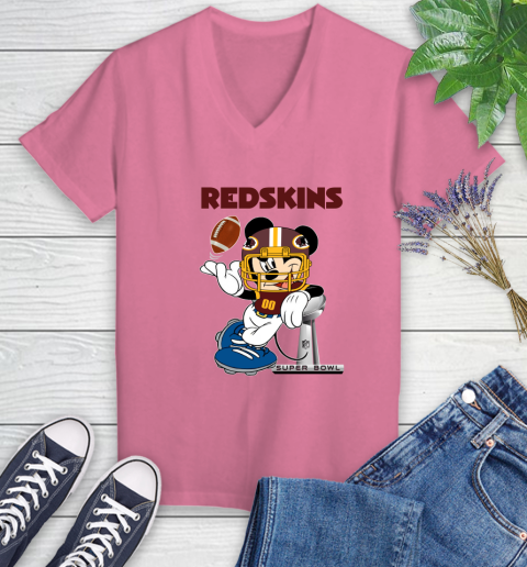 NFL Washington Redskins Mickey Mouse Disney Super Bowl Football T Shirt Women's V-Neck T-Shirt 13