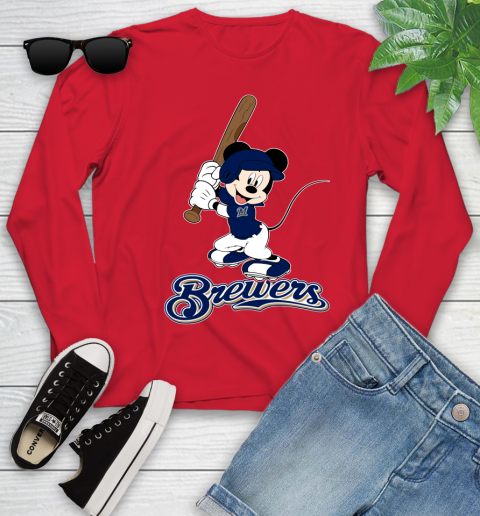 MLB Baseball Milwaukee Brewers Cheerful Mickey Mouse Shirt Youth Long Sleeve 11