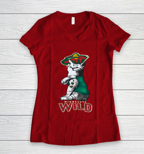 NHL My Cat Loves Minnesota Wild Hockey Women's V-Neck T-Shirt 8