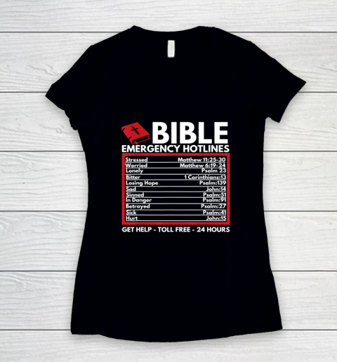 Bible Emergency Numbers  Funny Christian Bible Women's V-Neck T-Shirt
