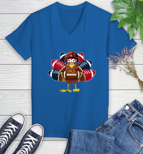 New England Patriots Turkey Thanksgiving Day Women's V-Neck T-Shirt 10